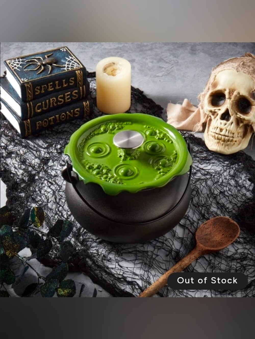 Smith & Clark 4-Quart Cast Iron Cauldron Pot with Green 'Bubbling' Lid